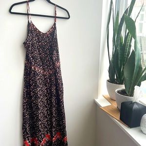 Black Floral Floor Length Dress Size Large NWT